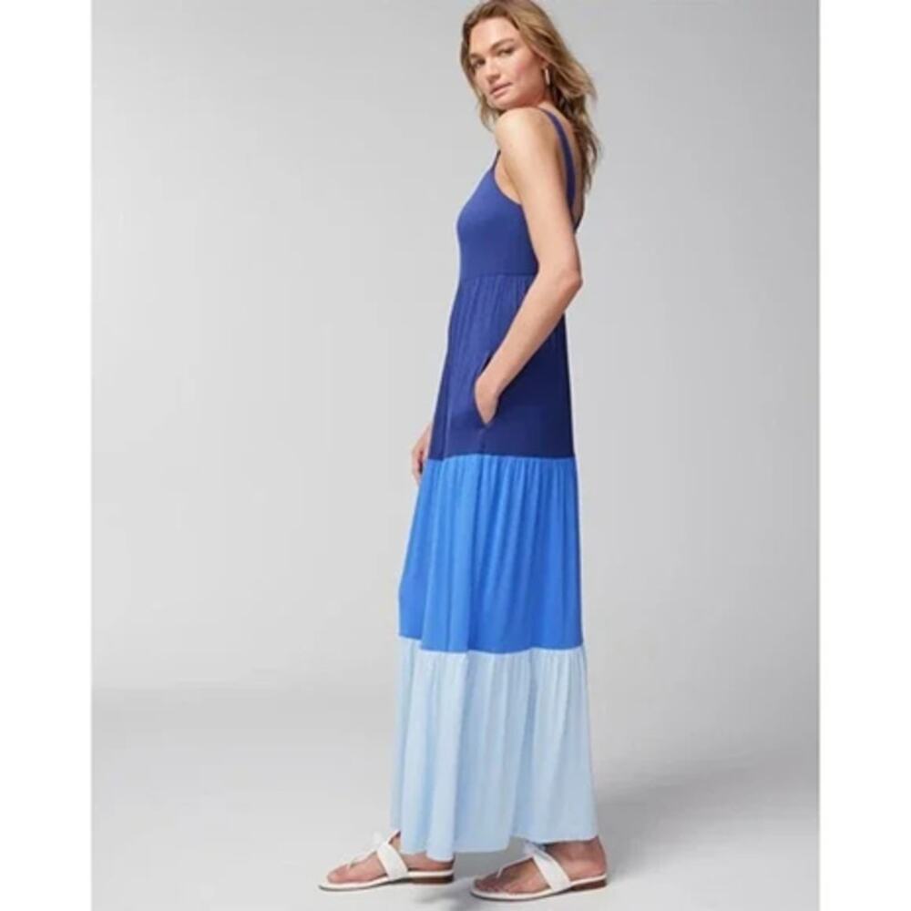 Tiered Blue Maxi Dress - Sleeveless Colorblock - Picture 2 of 9